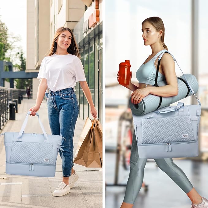 Duffle Bag for Travel, Weekender Bag with Shoe Compartment, Carry On Overnight Bag for Women with Toiletry Bag, Gym Bag with Wet Pocket, Hospital Bags for Labor and Delivery Beige