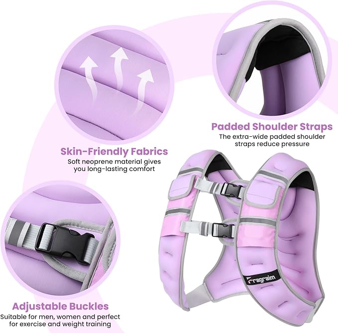 Fragraim Adjustable Weighted Vest for Women Men, 8-12lb/14-18lb/20-24lb/26-30lb Weight Vest with 4 Removable Iron Weights, Phone Holder and Back Pocket, Vest for Walking,Strength Training, Running