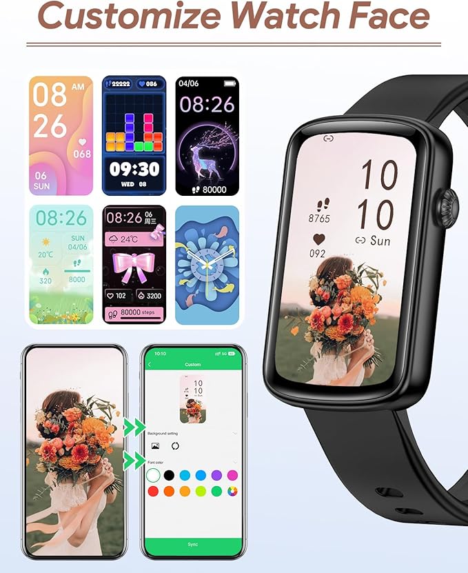 Fitness Tracker, Fitness Watches for Women Men with Heart Rate Monitor Blood Oxygen Sleep Tracker Pedometer, 1.47" Smart Watch Step Calorie Counter for Android iOS IP68 Waterproof (Black)