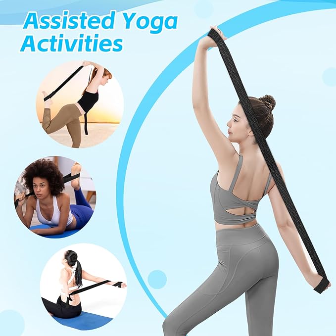 10 Pcs Yoga Strap for Stretching,8 Ft Exercise Adjustable Straps,Yoga Bands with Safe Adjustable D Ring Buckle,Non Elastic Yoga Belt for Pilates Gym Workouts,Physical Therapy,Black