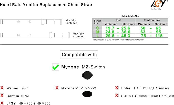 Compatible with Myzone MZ-SWITCH Strap Heart Rate Monitor Replacement Chest Beit Adjustable Soft Band Black