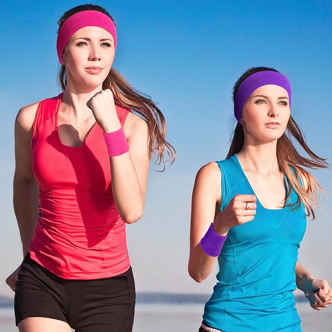 Skylety 18 Pcs 80s Neon Sweatband Set,12 Colorful Wristband Elastic Athletic Sweatband 6 Headband Sweat Wicking Tennis Basketball Sport Competition Supplies for Men Women Gym Running