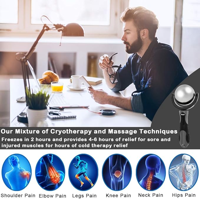 Cryosphere Cold Massage Roller Ball - Massage Ball for Cold & Heat Relief, Myofascial Release, Trigger Point Therapy, Muscle Knots - Deep Tissue Ice Massager