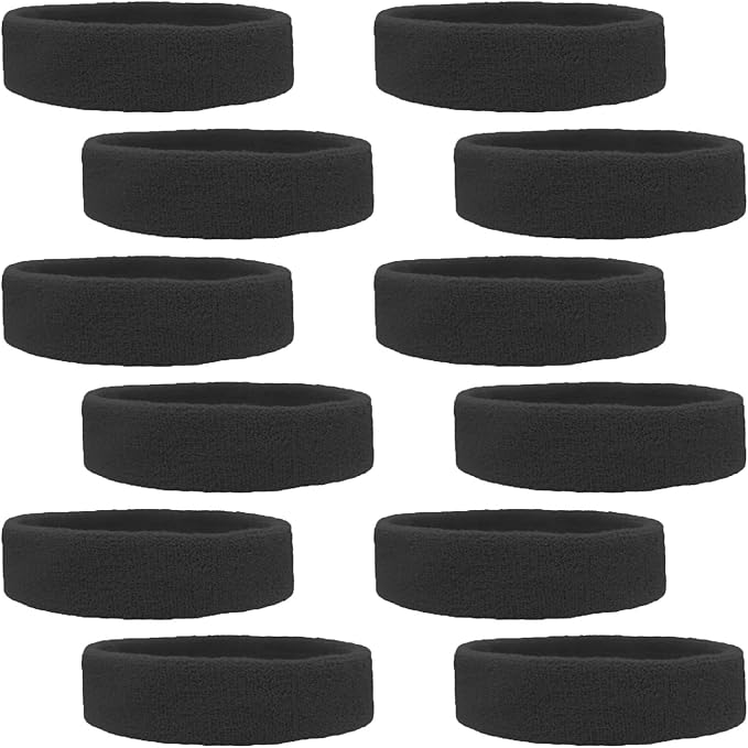 12 Sweatbands Cotton Sports Headbands Terry Cloth Moisture Wicking Athletic Basketball Headband by Kenz Laurenz