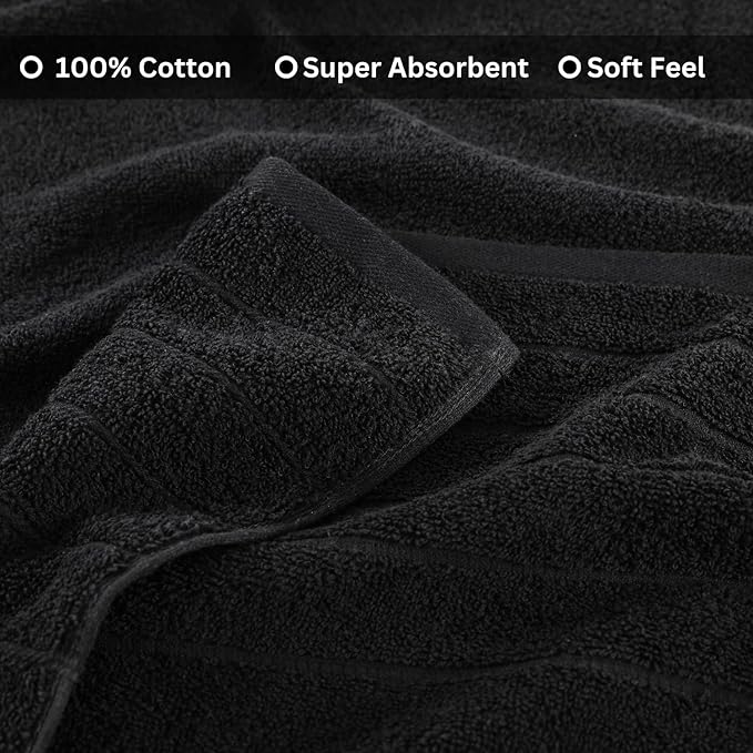 Casa Platino Bath Sheet Set, 2 Pack 36"x 72" 100% Cotton Bath Sheets, Lightweight Black Bath Towels, Highly Absorbent, Quick Drying