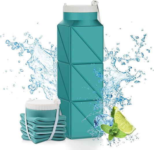 610ml Collapsible Water Bottles Upgrade Foldable Water Bottle BPA Free Reusable Lightweight LeakProof Silicone Water Bottles 20.6oz for Travel Gym Hiking Office Camping Outdoor Sport Green