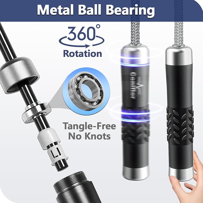 Weighted Jump Rope, 1LB Tangle-Free Ball Bearing Rapid Speed Skipping Rope for Men Women, Adjustable 9mm Cotton & PVC Rope with Alum Handle for Boxing MMA Weight-Loss Athletic Workout Fitness