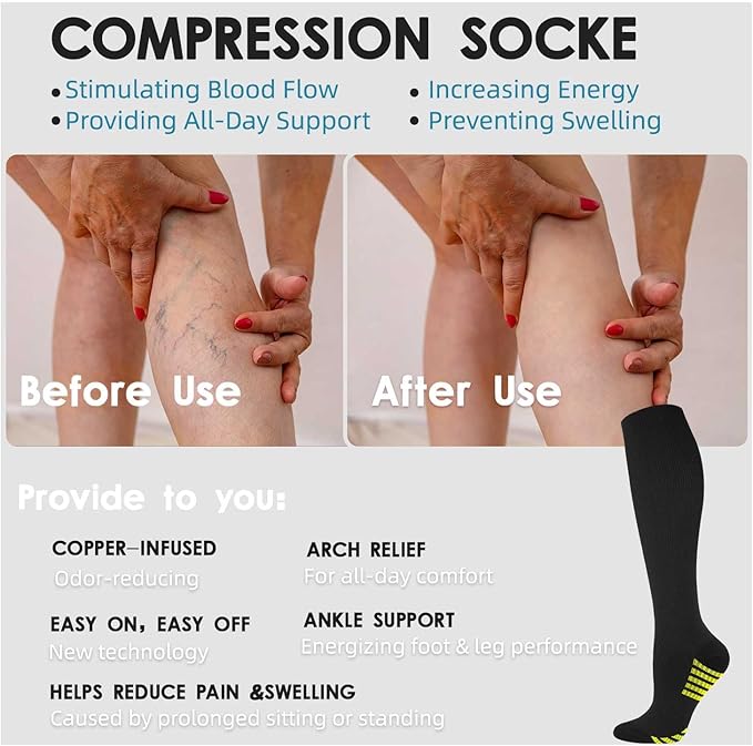 Graduated Compression Socks for Women&Men 20-30mmhg Knee High Socks Travel Hiking Running Stocking