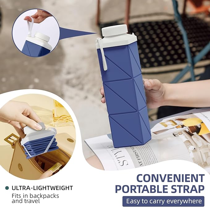 24oz Collapsible Water Bottles 2pcs,Food grade BPA Free Reusable Foldable Water Bottle Lightweight LeakProof for Travel Hiking Camping Gym Outdoor Sport,Collapses Folding Water Bottle 2pack