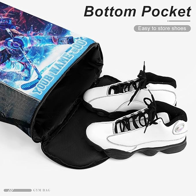 Custom Hockey Drawstring Backpack - Cool Cinch Sack, String Backpacks with Pocket for Kids Women Men Boys Girls for Gym Outdoor Sports Travel Athletic Drawstring Bag - Lightweight/Foldable