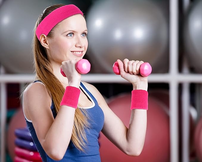 48 Pcs Football Sweatbands Bulk for Men Women Striped Sweatband Set, Include 16 Headband and 32 Wristbands Sports Neon Accessories for 80's Costume Party Athletic Gym