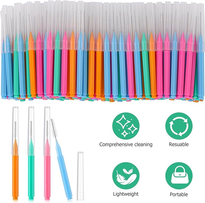 200Pcs Interdental Brushes Braces Toothbrush Teeth Gaps Cleaner Tools, 4 Color