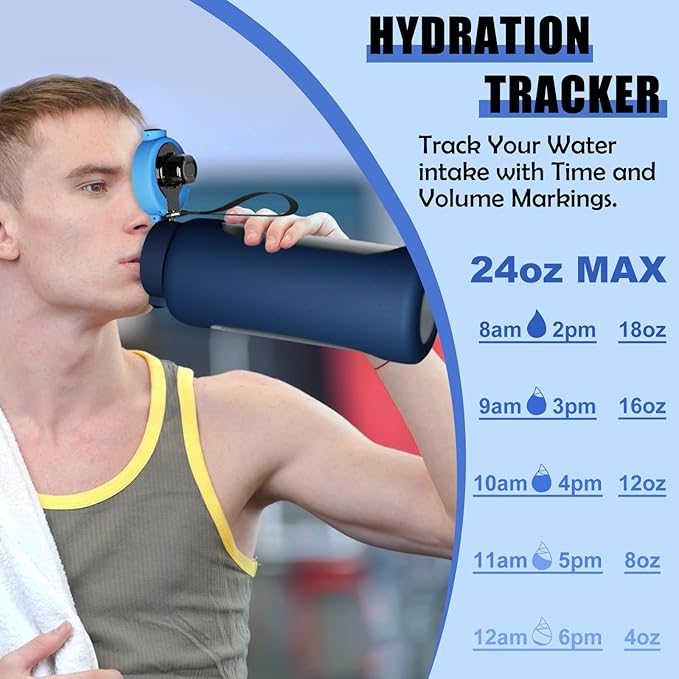 ANOTION 40OZ Glass Water Bottle, Large Sports Water Bottle with Dual-Drink Lid Clear Leakproof Glass Bottles with Straw, Motivational Jug with Silicone Sleeve and Time Marker for Travel Gym-Blue