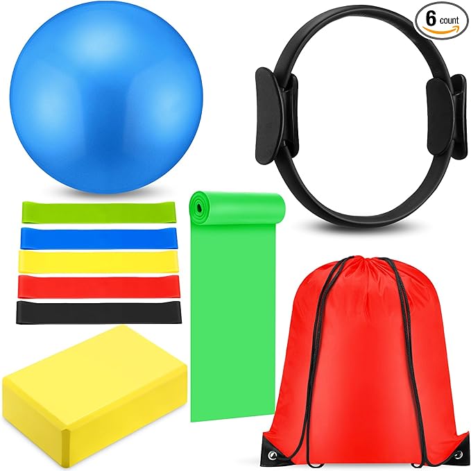 10 Pcs Pilates Ring Set for Women Home Yoga Equipment Accessories Pilates Ring Circle and Ball Workouts Gift Include Ball Yoga Circle Resistance Bands Block Straps Gym Bag