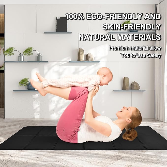 Foldable Yoga Mat 72" L x 32" W x 0.32 Inch Extra Thicked and Wided, Folding Yoga Mat for Travel with Canvas Carrying Bag, Non-Slip TPE Exercise Pilates Mat