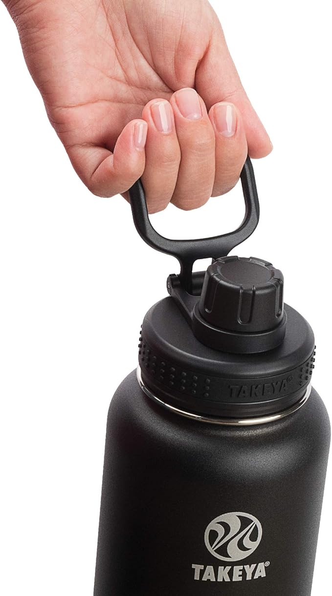 Takeya Actives Water Bottle with Spout Lid - Bottle with Double Stainless Steel Insulation - Dishwasher Safe & BPA-Free - Bottle with Spout Lid & Removable Bumper - 18 oz, Onyx