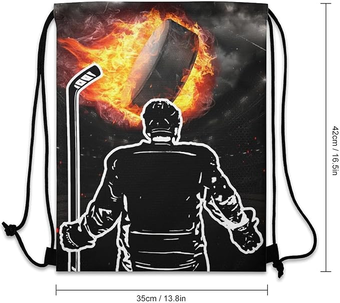 Hockey Drawstring Backpack - Cool Cinch Sack, String Backpacks for Kids Women Men Boys Girls for Gym Outdoor Sports Travel Athletic Drawstring Bag - Lightweight/Foldable