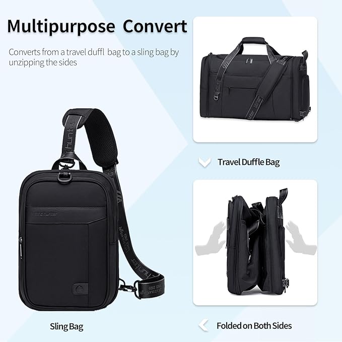 Gym Bags for Men Women, 42L Large Travel Duffle Bag, Carry On Bag for Airplanes with Shoe Compartment for Sports, Weekend Trips, Overnight and Camping - Black