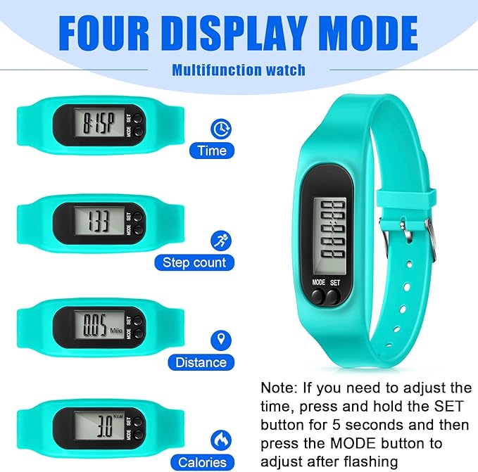 Geyoga 24 Pcs Pedometer for Walking Steps and Miles Pedometer Watch Silicone Steps Tracker Running Bracelet Ankle Step Counter for Calorie Burning and Step Counting