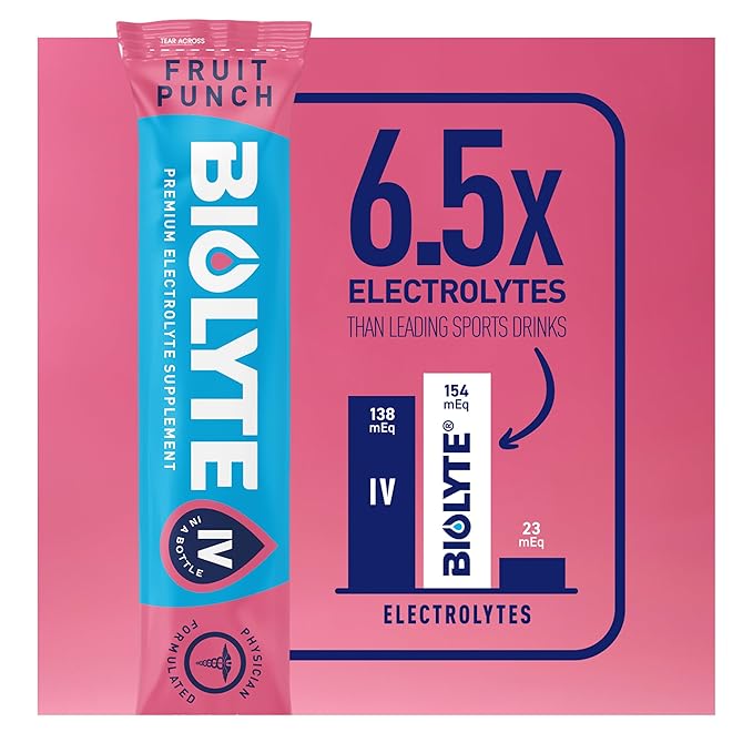 BIOLYTE IV Electrolyte Powder Packets, IV Liquid Drink Mix for Water, Doctor-Developed Hydration, HSA & FSA Approved Dehydration Relief, Chemotherapy Must Haves for Women, Men- Fruit Punch (16 Sticks)