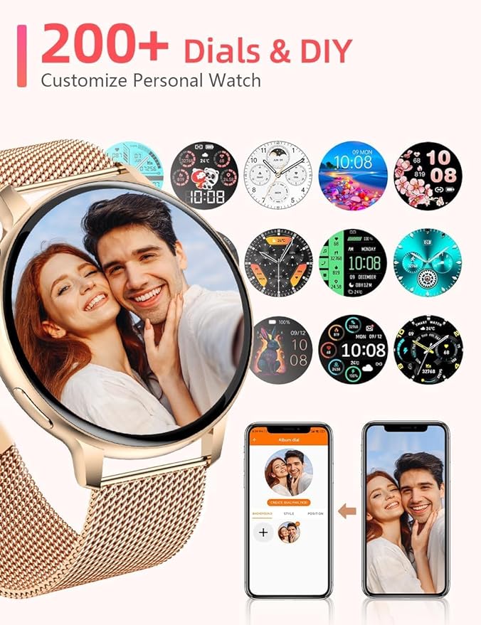 FILIEKEU Women Smart Watch Bluetooth Calls IP67 Waterproof Sport Fitness Tracker 1.39" HD Full Touch Screen Rose Golden mesh SmartWatches for Android iOS