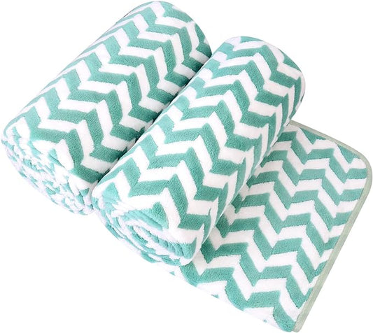 JML Microfiber Bath Towels, Large Bath Towel 2 Pack 30" x 60", Oversized, Soft, Super Absorbent and Fast Drying, Multipurpose for Sport, Fitness, Yoga, Chevron Green