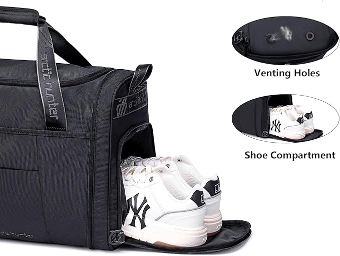 Gym Bags for Men Women, 42L Large Travel Duffle Bag, Carry On Bag for Airplanes with Shoe Compartment for Sports, Weekend Trips, Overnight and Camping - Black