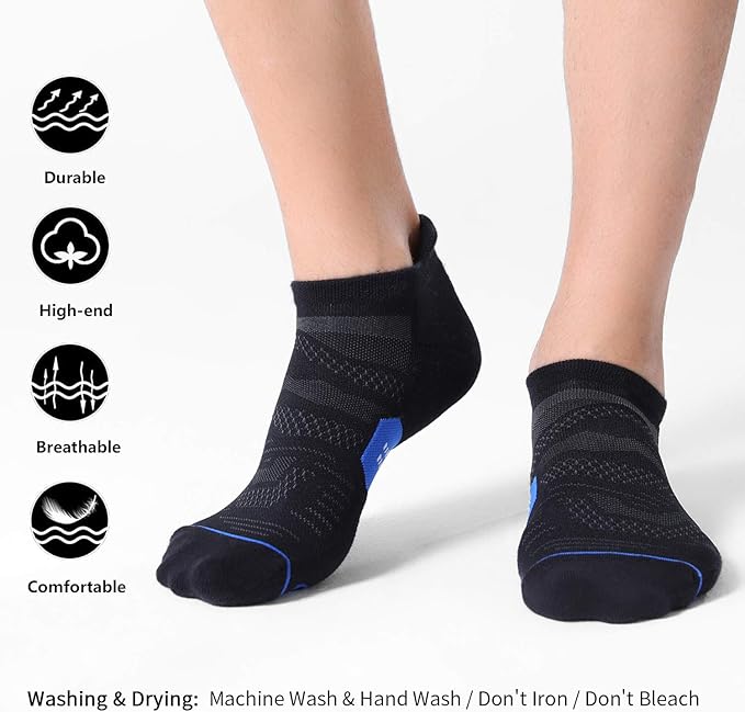 CS CELERSPORT 6 Pack Men's Running Ankle Socks with Cushion, Low Cut Athletic Sport Tab Socks