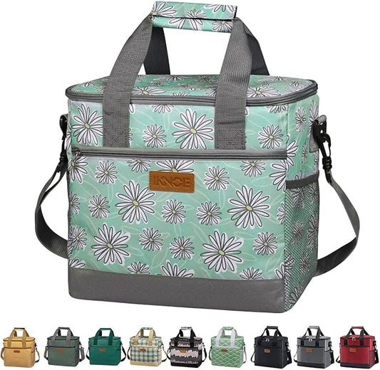 iknoe Large Cooler Bag Collapsible, 15L Insulated Bags, Leakproof Lunch Cooler Tote with Multi-Pockets for Adult, Insulated Lunch Box for Beach, Picnic,Work, Daisy 24-Can