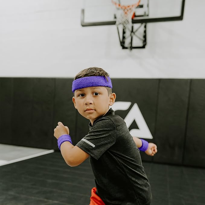 Suddora Sweatbands for Kids, Moisture Wicking 2 Wristbands and 1 Headband Set, Soft and Skin-Friendly Fabric, Moisture-Wicking Athletic Sweat Bands for Basketball, Baseball, Soccer