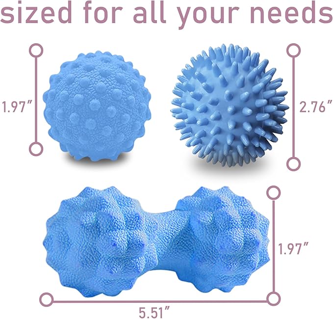 3 PCS Foot Massage Ball Roller Set with Lacrosse Ball, Spiky Ball, Massage Roller - Plantar Fasciitis Relief, Foot Massager for Muscle Pain Recovery, Trigger Point Therapy Tools