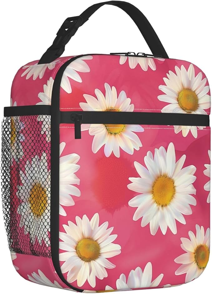 Daisy Floral Lunch Box for Women Men, Insulated Lunch Box Reusable Portable Lunch Bag Cooler Tote Waterproof Lunch Container for Office Picnic Work Travel