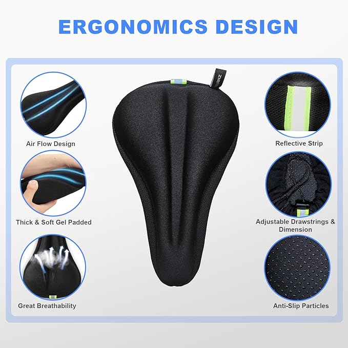 Bike Seat Cushion - Bike Seat Cover for Men & Women Comfort, Bike Cushion for Narrow Bike Seat, BMX, MTB & Road, Bicycle Seat Cushion Fit for Peloton, Spin and Stationary Bike, Indoor Outdoor Cycling