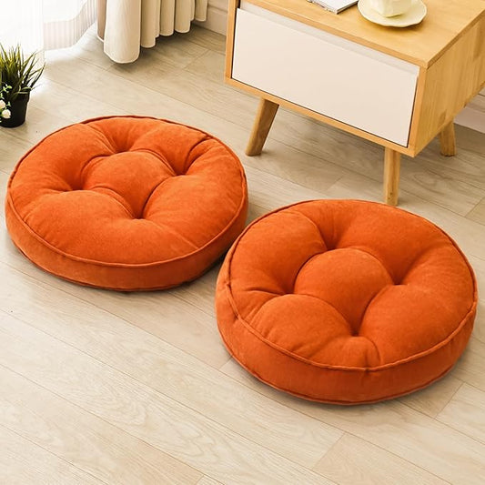 Floor Pillow Set of 2, Memory Foam Floor Cushions for Adults, Large Round Meditation Pillow for Sitting, 22 x 22 Inches (Round | Orange)