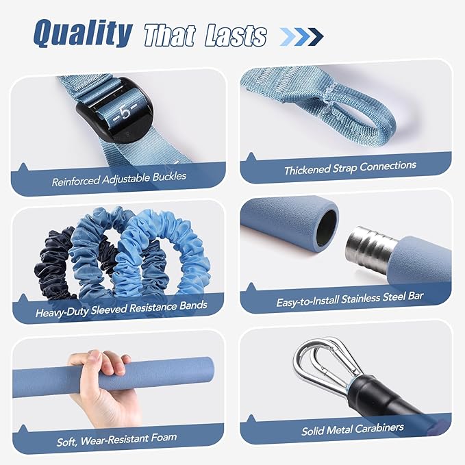 Pilates Equipment Pilates Bar Kit with 6 Fabric Wrapped Resistance Bands 20-180LBS for Women & Men Home Gym Exercise Fitness Full-Body Workouts Multifunctional Yoga Pilates Stick