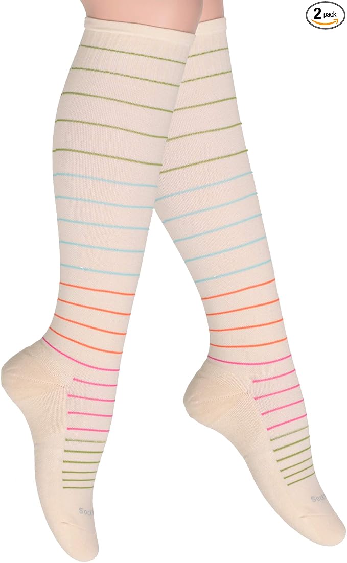 Cotton Compression Socks for Women & Men. 15-20 mmHg Support Knee-High Nude Stripes S/M