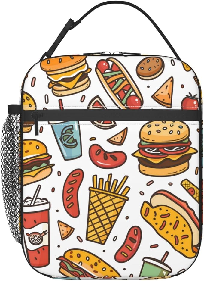Insulated Lunch Box for Women Men, Food Theme Lunch Box Reusable Portable Lunch Bag Cooler Tote Waterproof Lunch Container for Office Picnic Work Travel