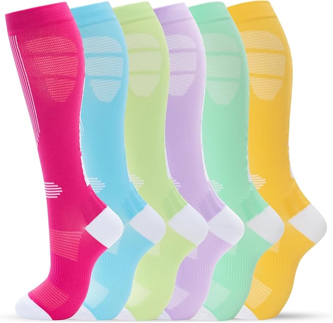 fenglaoda Compression Socks Women Men 6 Pairs, Knee High Best Support Circulation Socks for Running, Travel, Flight, Nurse