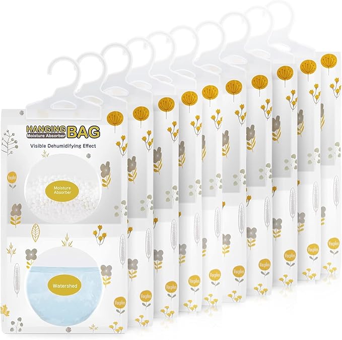 Vacplus Moisture Absorbers, Hanging Closet Dehumidifier Bags, Humidity Packs, Desiccant, Closet Dehumidifiers with Fragrance Free, 10 Pack, 9.8 OZ