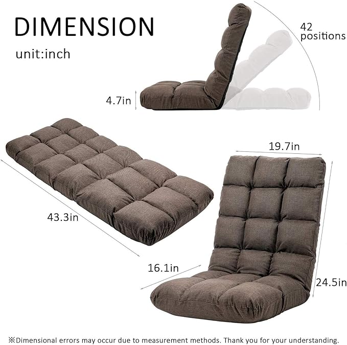FLOGUOR Floor Chair, Floor Lounger Chair 42-Position Recliner Adjustable Foldable Video Gaming Meditating, Reading, Padded Comfortable Seat, Indoors (Brown) 8812CO