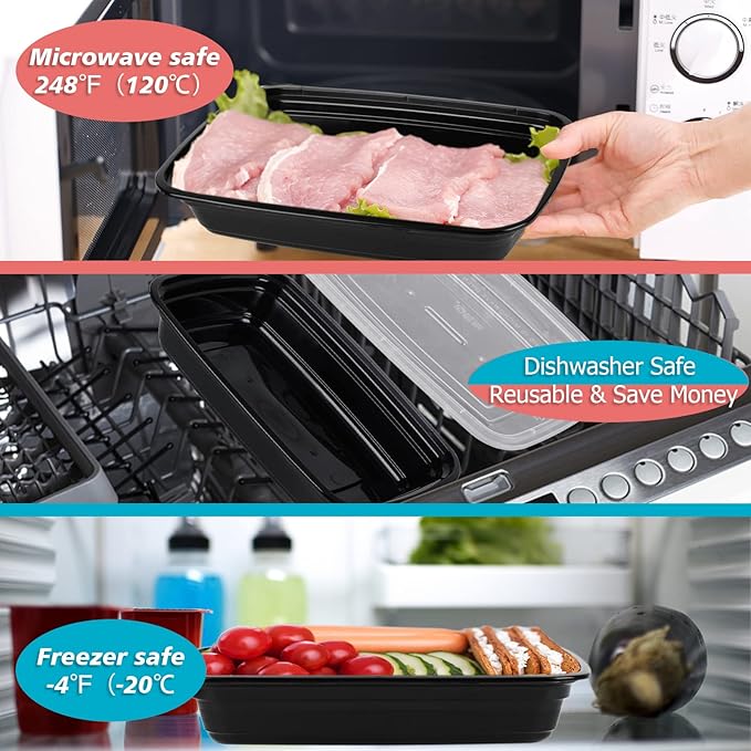 Meal Prep Container, 26 oz [50 Pack]-Single 1 Compartment Food Meal Prep Containers Reusable, BPA Free Extra-thick disposable Food Storage Containers with Lids Microwave Dishwasher Freezer Safe