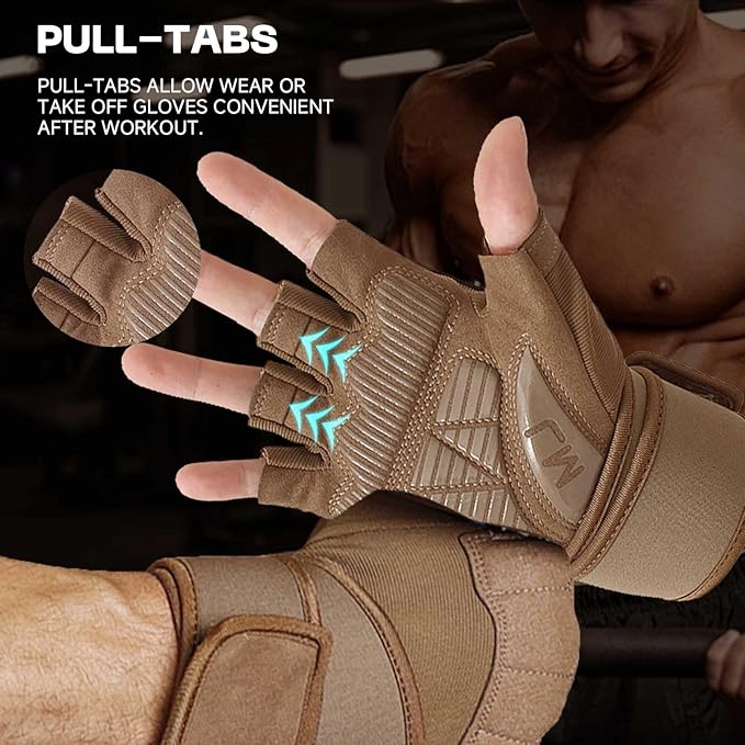 Mens Workout Gloves for Weight Lifting - Exercise Gloves for Men Women With Wrist Wrap Support, Palm Protection and Grips - Sport Daily Use