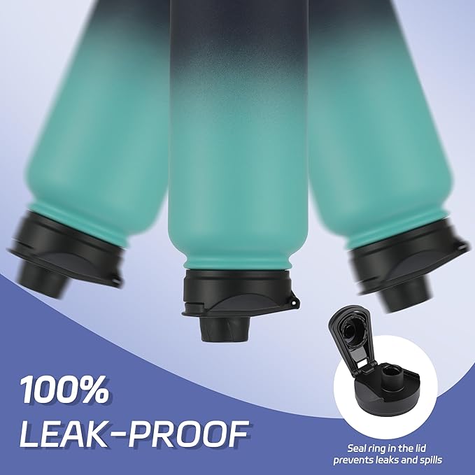 HASLE OUTFITTERS 40oz Stainless Steel Water Bottle, Vacuum Insulated Double Walled Leak Proof Sports Water Bottle with 2 Lids (Straw and Spout Lid) Keep Cold and Hot(Green Blue Gradient,1)