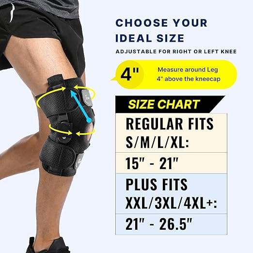 Fit Geno Hinged Knee Brace for Meniscus Tear: Adjustable Knee Support for Knee Pain w/Side Stabilizers & Hinges for Injury or Surgery Recovery - Men and Women