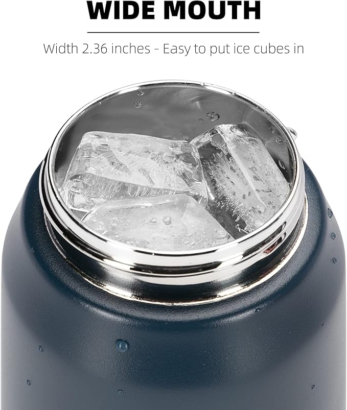 Fanhaw 24 Oz Stainless Steel Insulated Sports Water Bottles with Straw for Kids, Men and Women (Navy Blue)