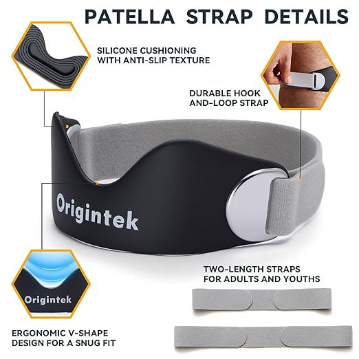 Patellar Tendon Support Strap – Adjustable Non-Slip Patella Band Knee Brace Stabilizer for Jumpers Knee, Tendonitis, Running, Basketball, Volleyball, Squats – Two Interchangeable Straps for Adults & Teens, 1 Pack