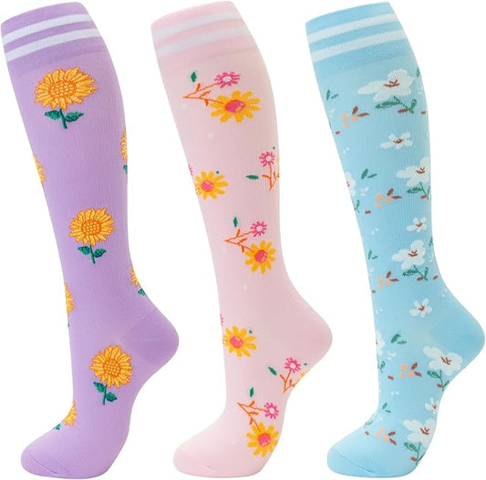 fenglaoda Compression Socks for Women Men Knee High 3 Pairs Support for Nurses, Travel, Circulation, Athletic, Pregnancy