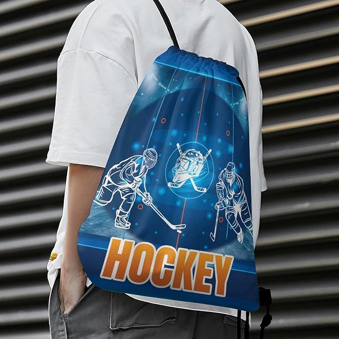 Hockey Drawstring Backpack - Cool Cinch Sack, String Backpacks for Kids Women Men Boys Girls for Gym Outdoor Sports Travel Athletic Drawstring Bag - Lightweight/Foldable
