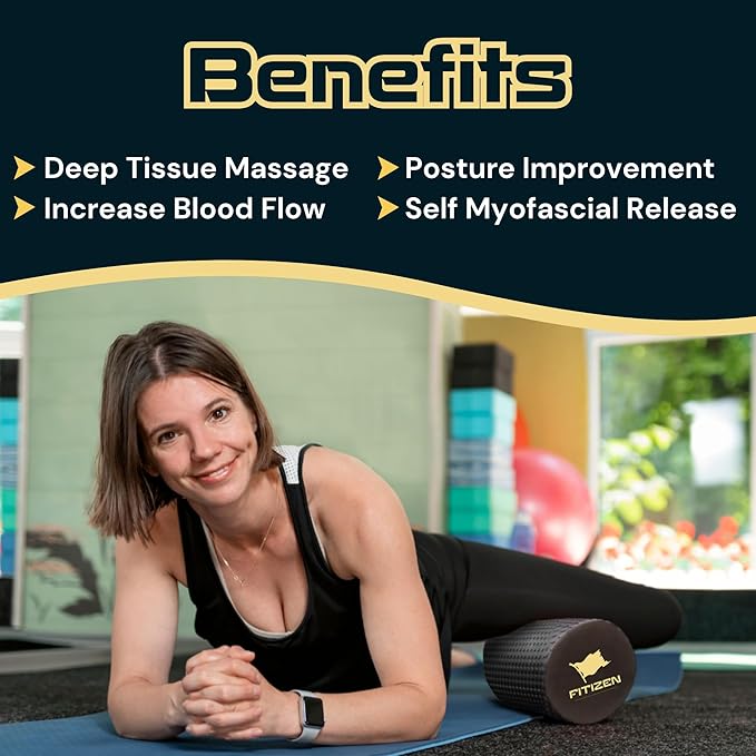 Fitizen Foam Roller – Muscle Massage Rehab Stiff Back Pain Physical Therapy Deep Tissue Firm Exercise Equipment Home Gym Stress Yoga Pilates for The Fit Citizen by FitNation