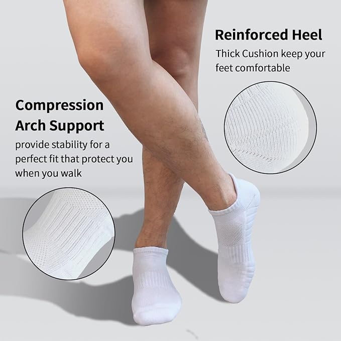 BIOAUM Cushioned Men's Ankle Socks, 6 Pairs Cotton Athletic Sport Breathable Low Cut Socks for Running Size 8-9.5/10-13/12-14